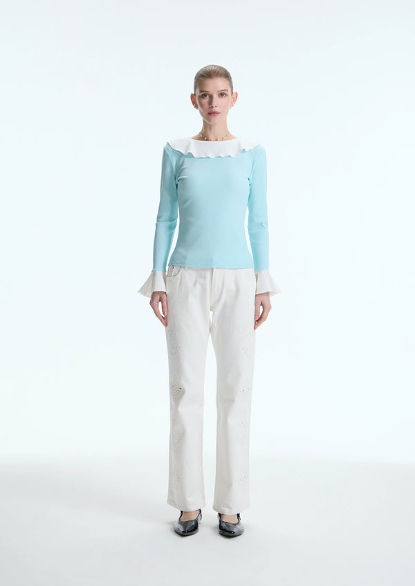 Ethereal Merrow-Edge Fluted Top, Baby Blue