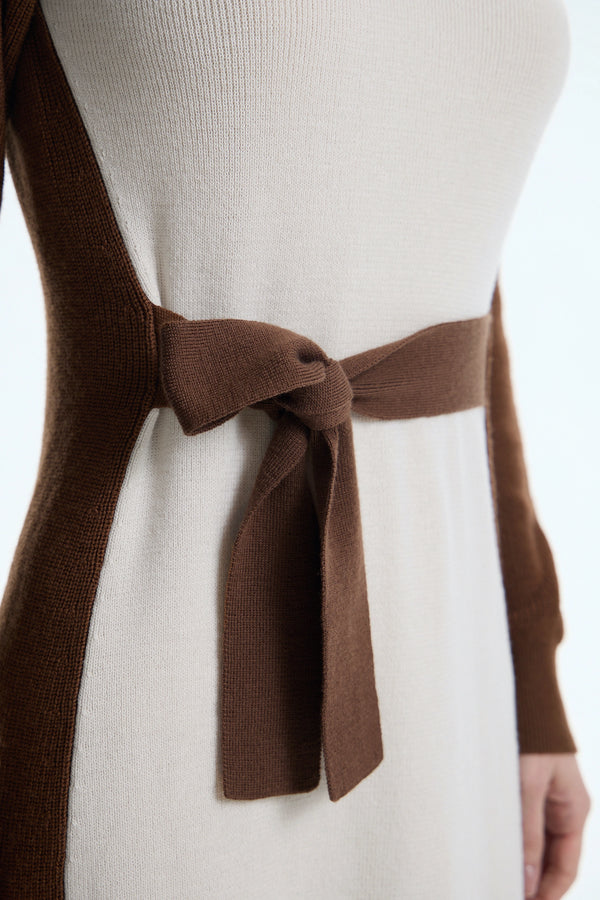 Sculptural Bicolor Belted Knit Dress