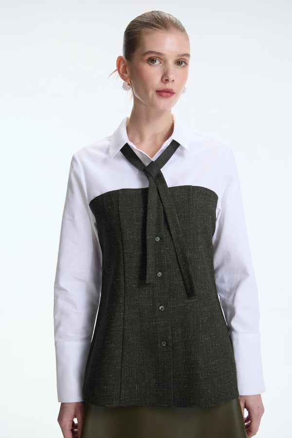 The Virgin Wool & Piqué Cotton Modular Mock-Layer Shirt