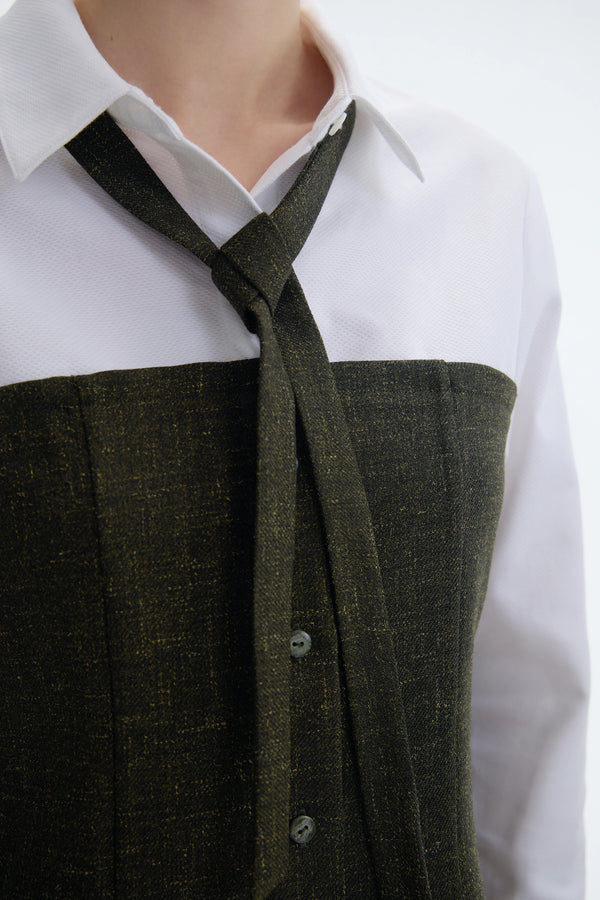 The Virgin Wool & Piqué Cotton Modular Mock-Layer Shirt