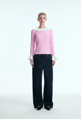 Ethereal Merrow-Edge Fluted Top, Candy Pink