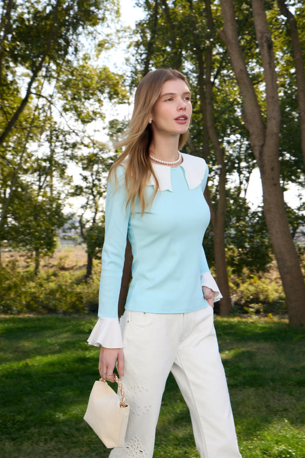 Ethereal Merrow-Edge Fluted Top, Baby Blue