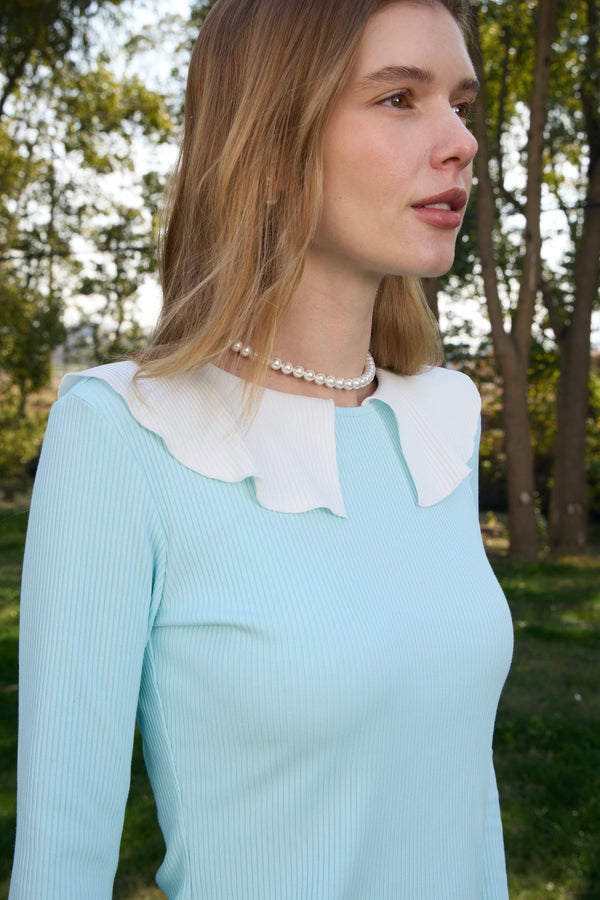 Ethereal Merrow-Edge Fluted Top, Baby Blue