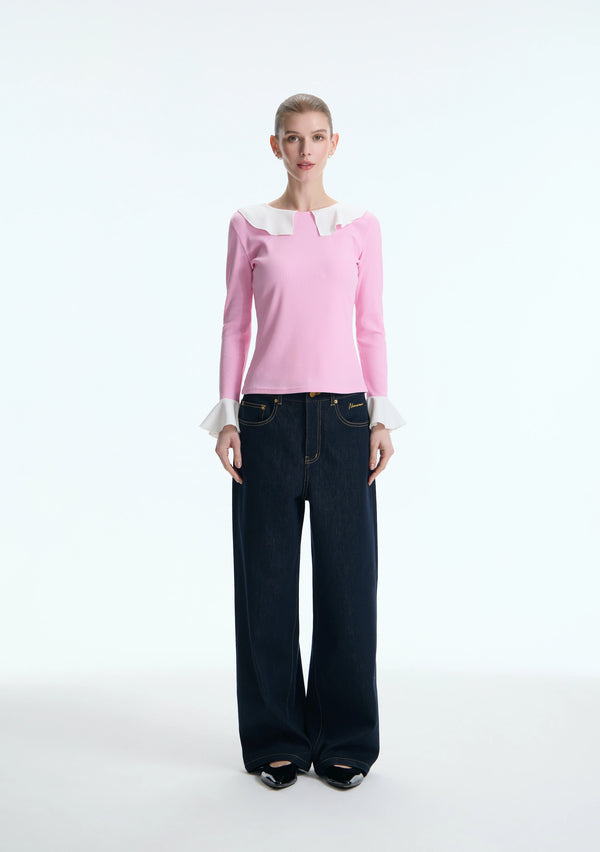 Ethereal Merrow-Edge Fluted Top, Candy Pink