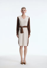 Sculptural Bicolor Belted Knit Dress