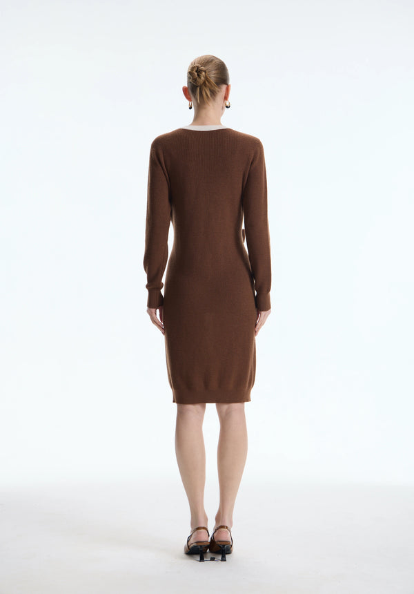 Sculptural Bicolor Belted Knit Dress