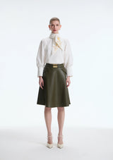 Optical Contouring Vegan Leather Midi Skirt