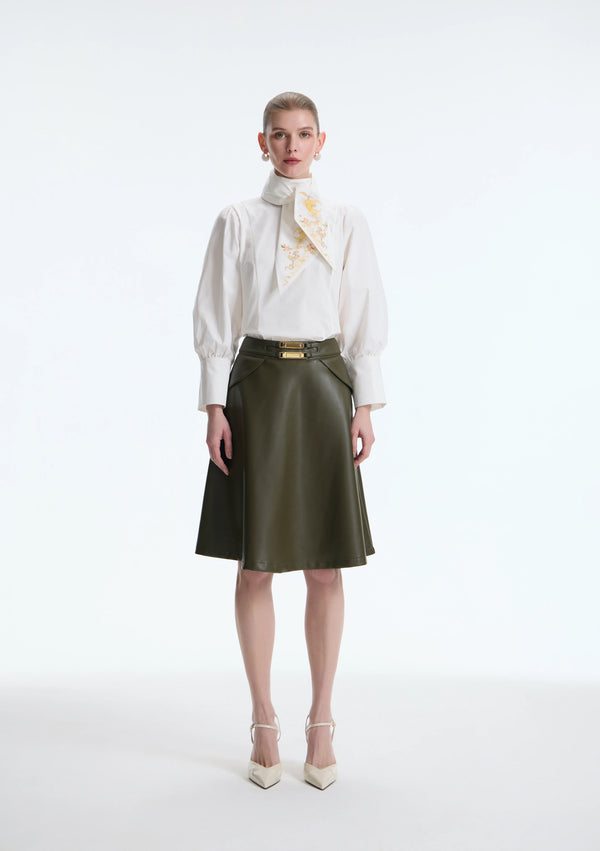 Optical Contouring Vegan Leather Midi Skirt