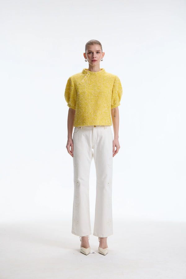 The Laurent Mohair Bouclé Puff-Sleeve Top