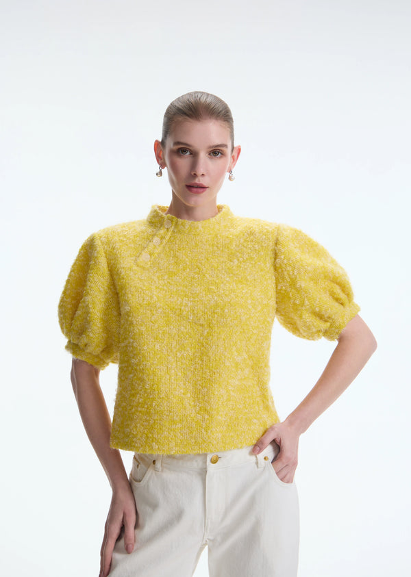 The Laurent Mohair Bouclé Puff-Sleeve Top