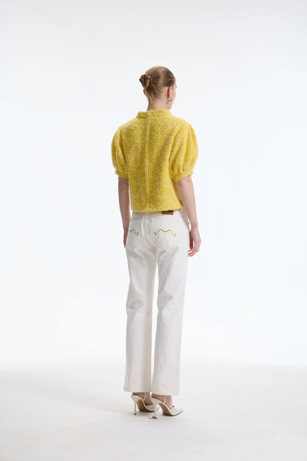 The Laurent Mohair Bouclé Puff-Sleeve Top